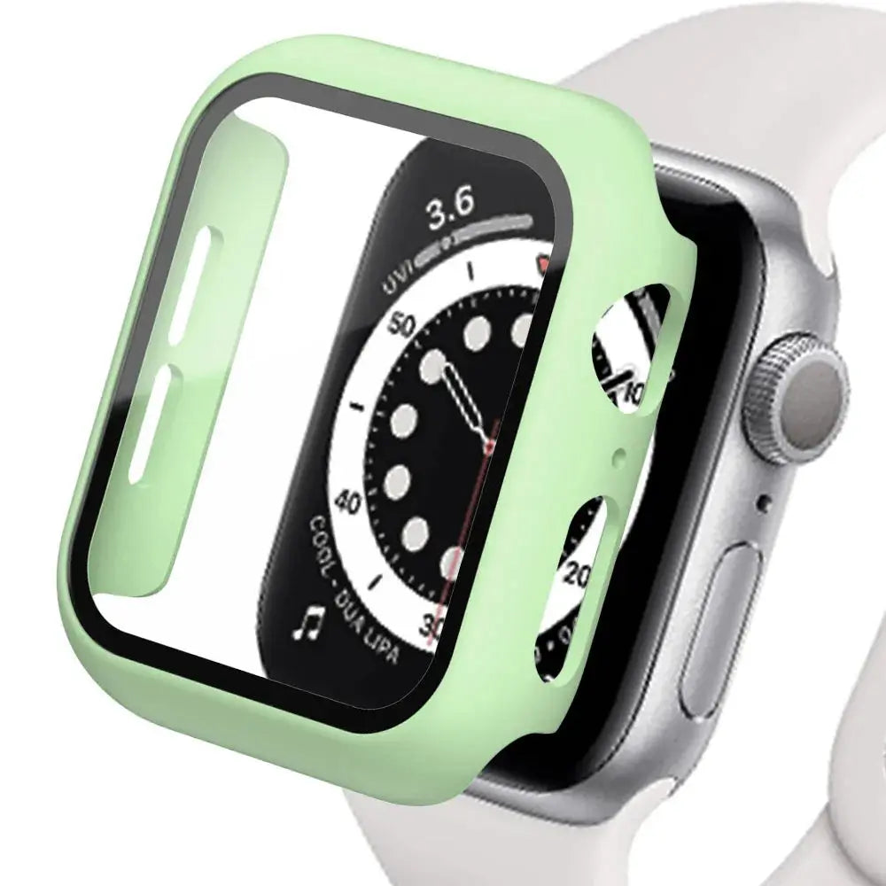 Apple Watch case with tempered glass screen protector, mint green bumper, Simples Market, 40-45mm