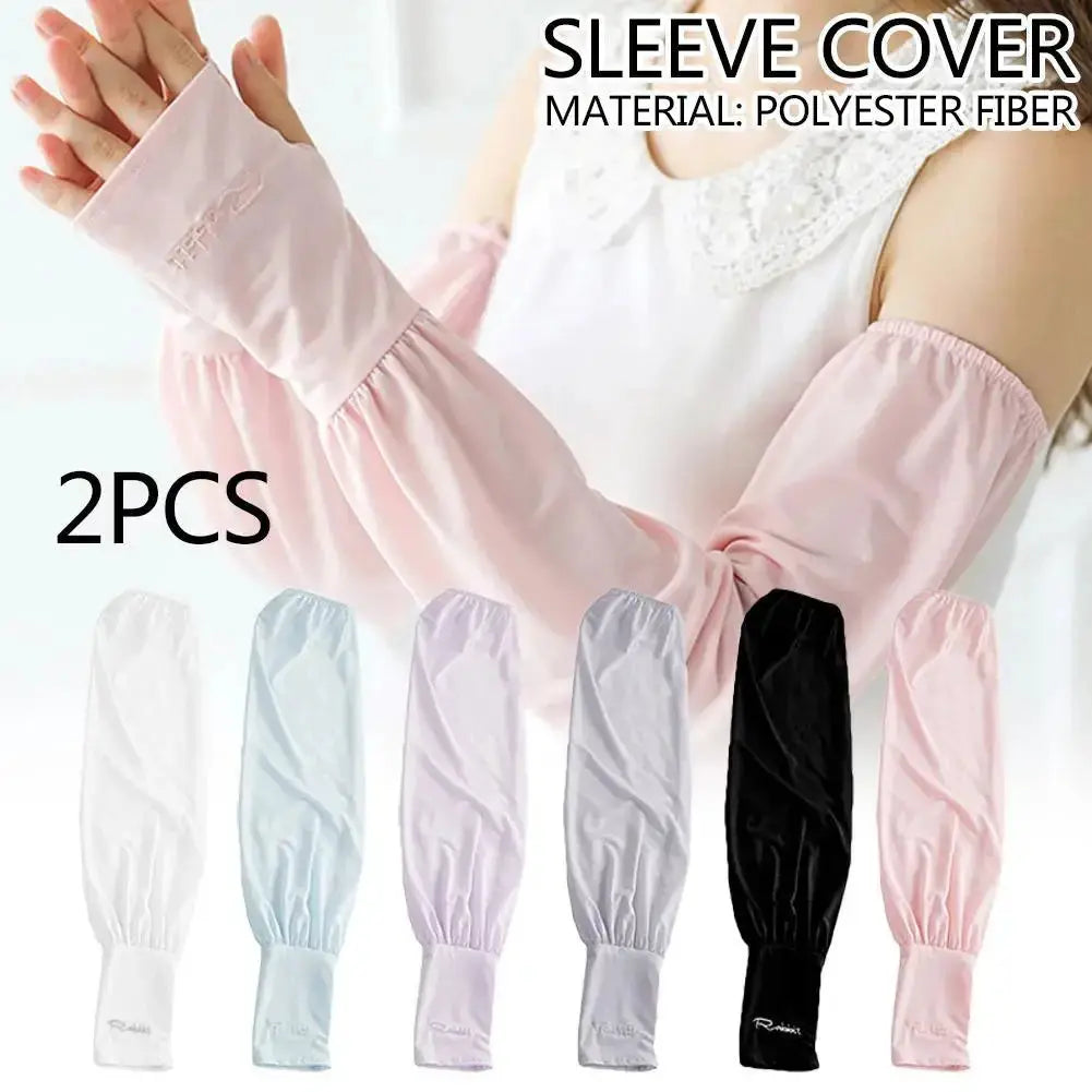Summer Ice Silk Arm Sleeves for Women UV Protection Long Length Breathable Driving Sun Shield