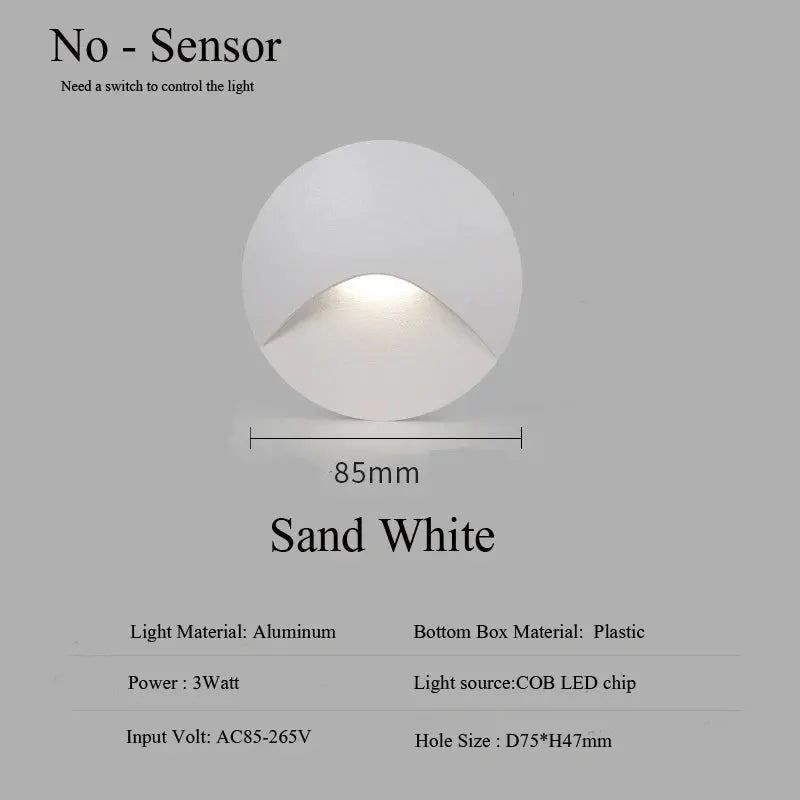 Outdoor recessed wall lamp by Simples Market, sand white finish, 3W COB LED, IP65 waterproof night light