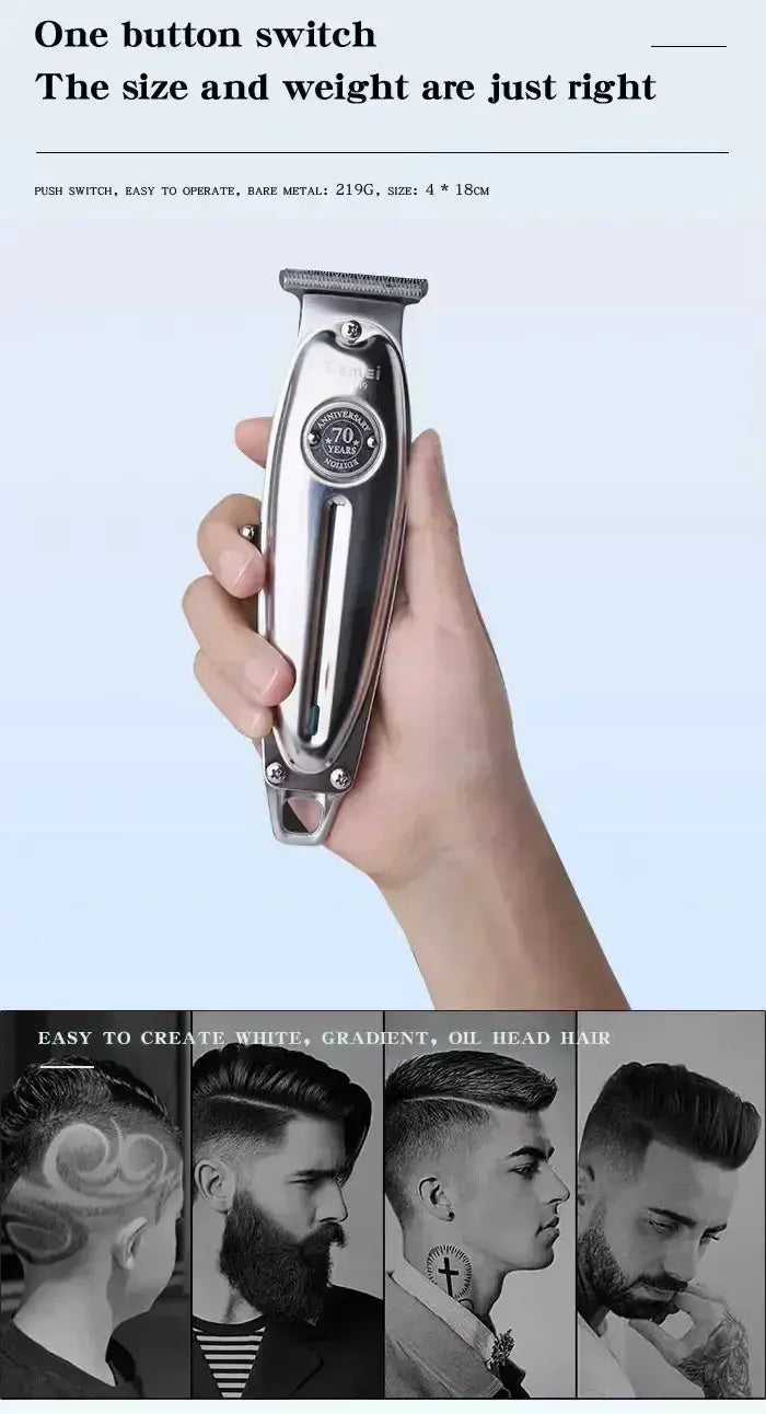 Kemei KM-TX1 hair clipper with a metal body, rechargeable electric trimmer by Simples Market