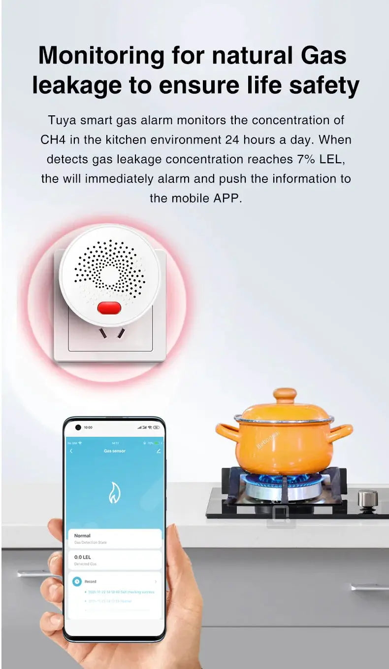 Gas leak detector by Simples Market, Tuya smart WiFi white natural gas/LPG sensor for kitchen safety