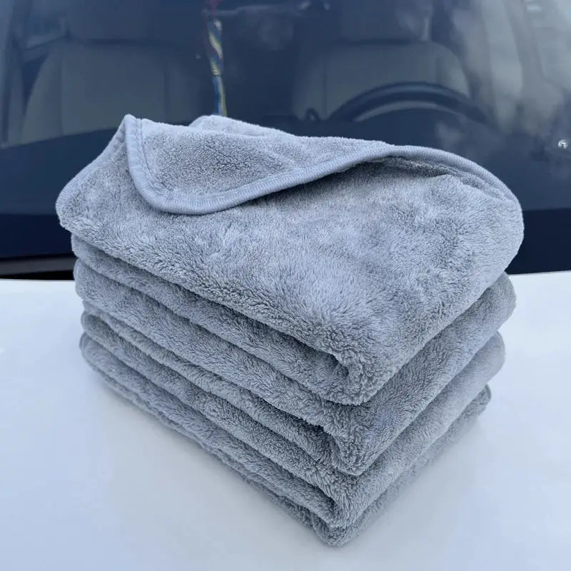 SEAMETAL microfiber car towels; gray plush stack for cleaning and fast drying