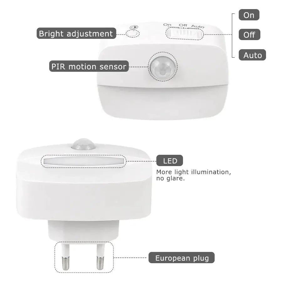 Simples Market wireless LED motion sensor night light, white plug-in with PIR sensor and EU plug