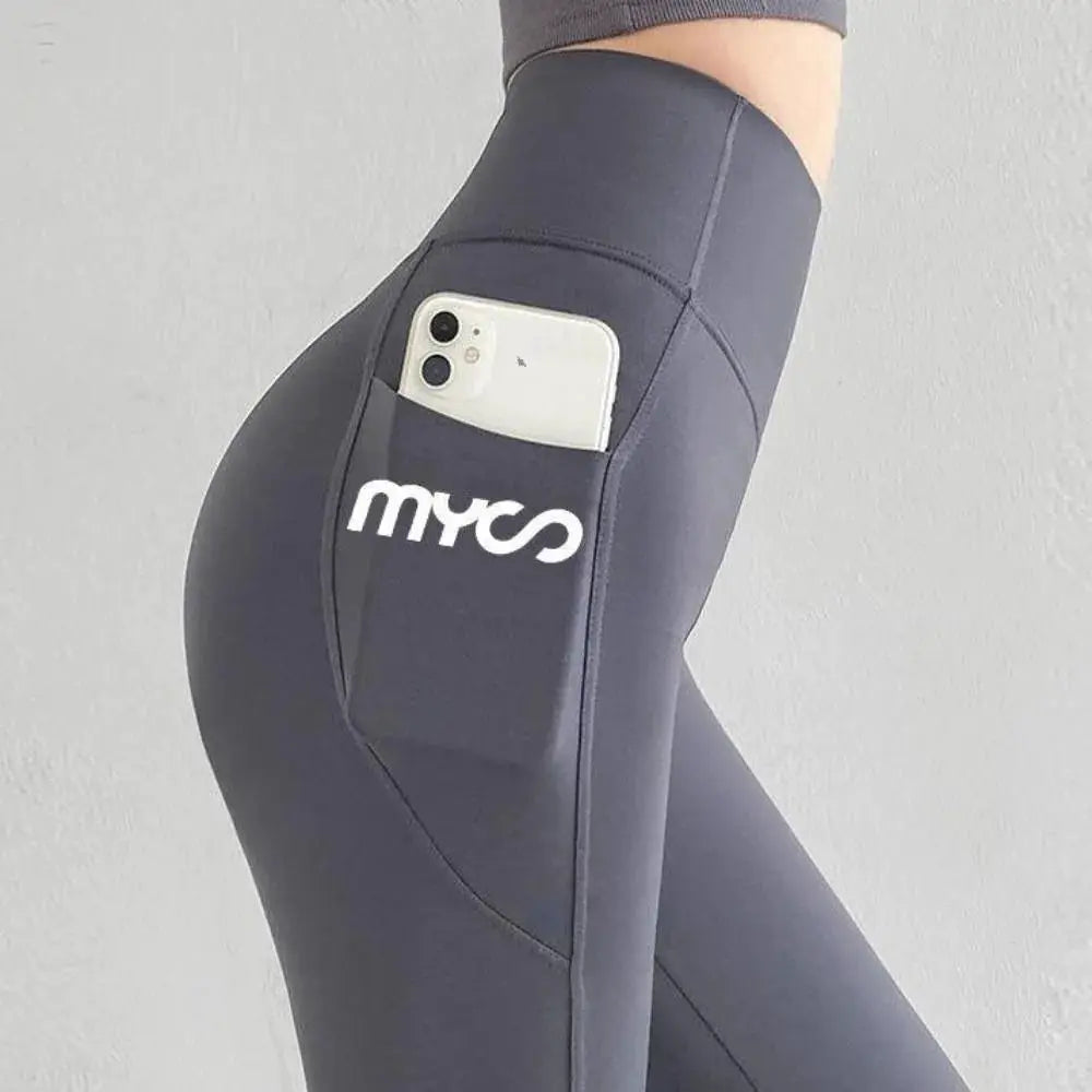 Leggings with pocket by myco in dark grey, seamless high-waist workout tights