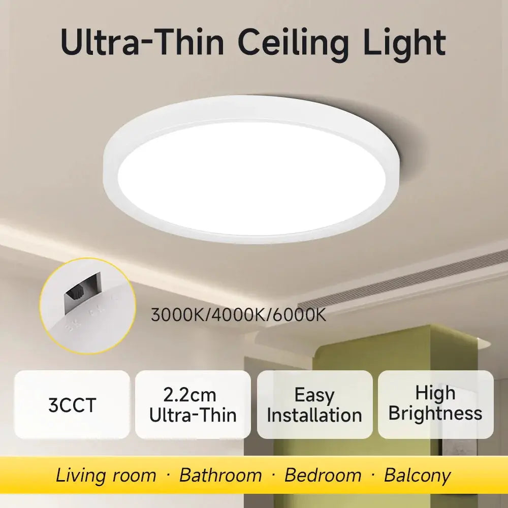 Simples Market LED ceiling light, ultra-thin round white panel with 3000K/4000K/6000K color temps