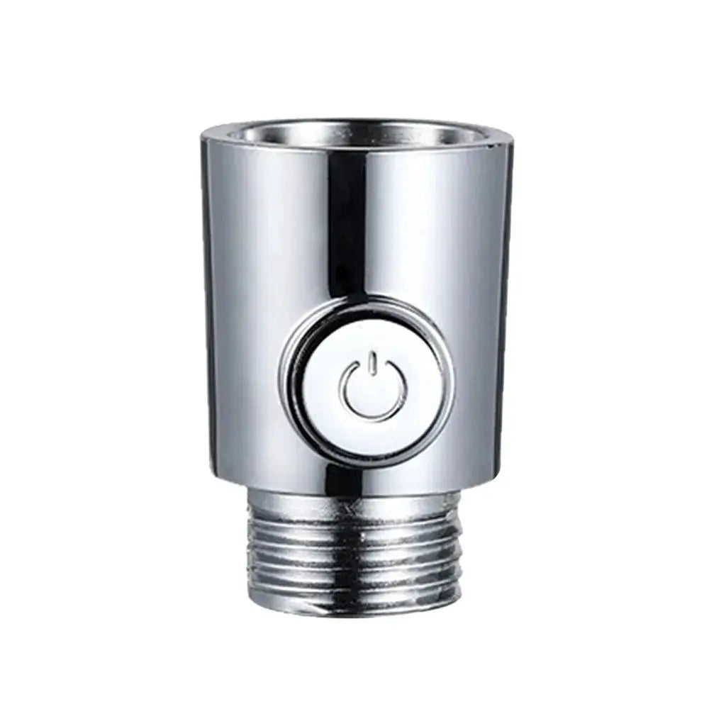 Shower head arm diverter valve with one-button control, chrome-plated plastic body, Simples Market.