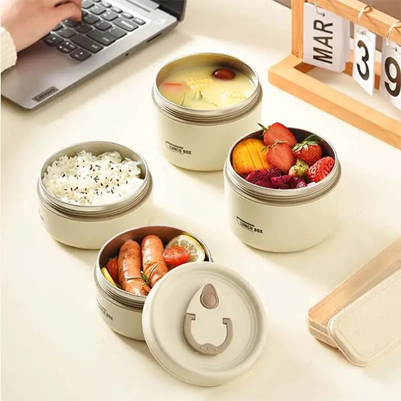 UrbanChef Portable Insulated Stainless Steel Lunch Container Set With 3 Stackable Carriers Keeps Food Hot Or Cold