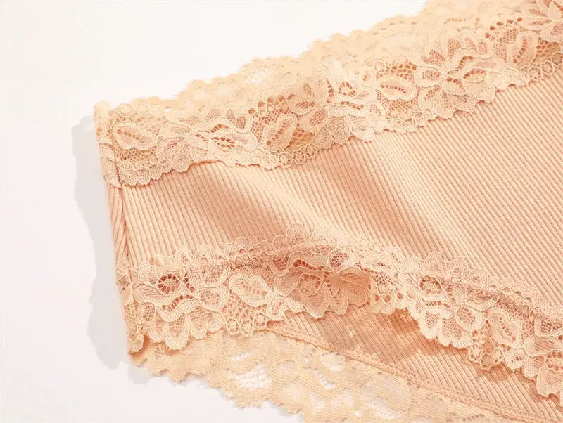 3-piece peach floral lace cotton panties set for women, low-rise, breathable underwear S-XL