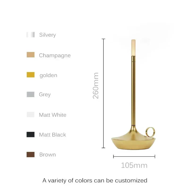 Simples Market Atmosphere LED Candle desk lamp, gold finish, USB charging, touch night light