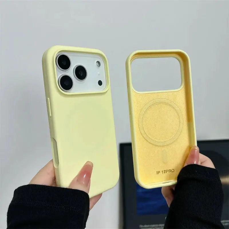 Magnetic liquid silicone iPhone 17 series case, yellow, MagSafe compatible, shockproof (2-pack)