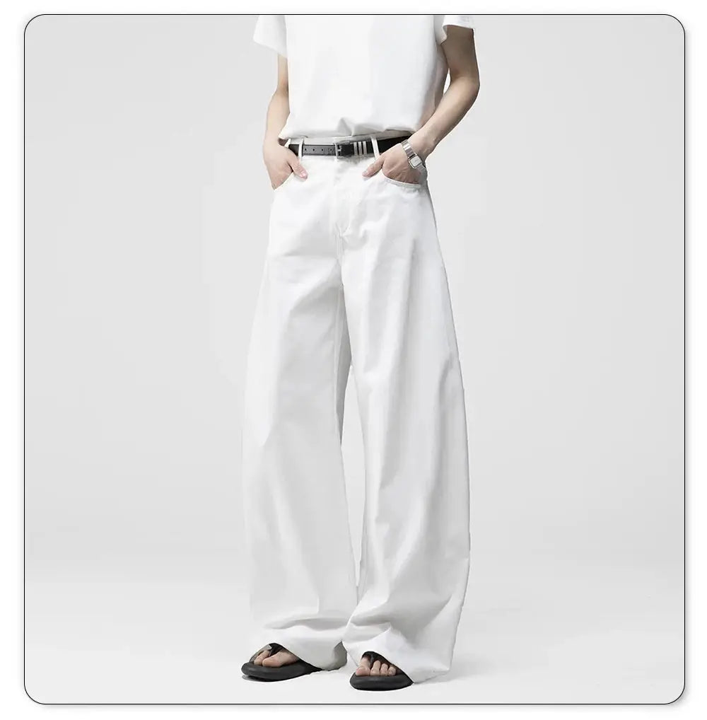 Men's white baggy wide-leg denim jeans by Simples Market for daily casual wear