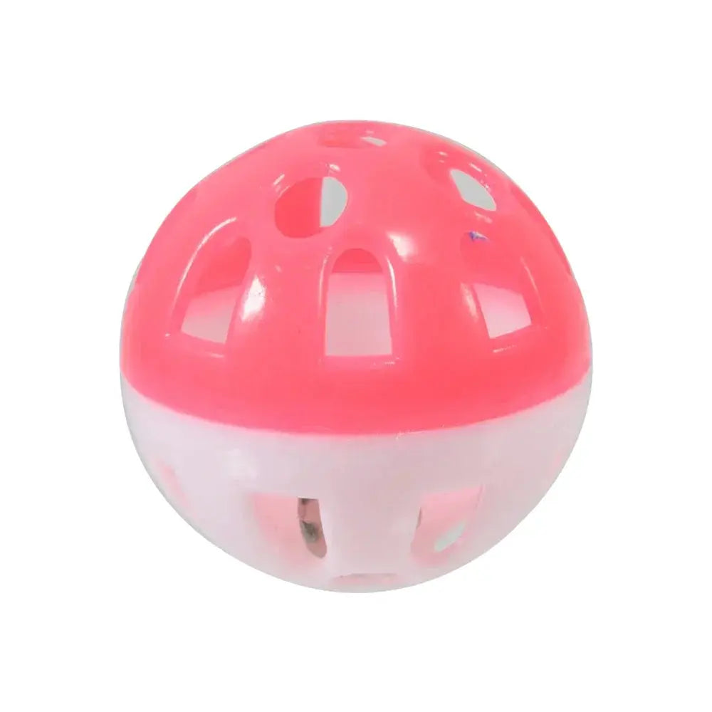 Parrot toy ball, pink and white hollow rolling bell for parakeets and cockatiels