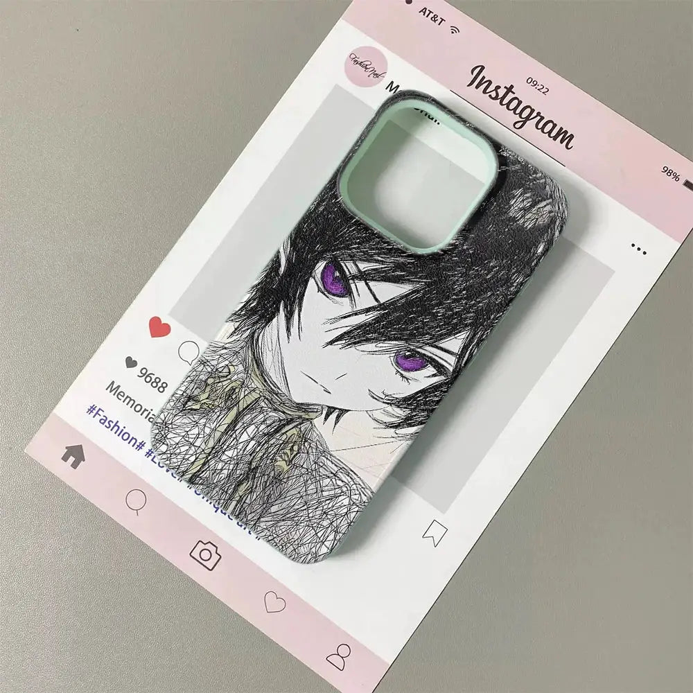 KawaiiCase Anime Sketch Green Haired iPhone Case For 11 Pro Max To 17 Pro Max Clear Half Wrapped Silicone Protection
