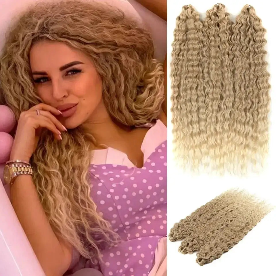 Ariel Synthetic Twist Crochet Hair 22in water-wave extensions in ombre blonde, 300g, by Simples Market (3 bundles)