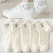 5 Pairs Womens Ankle Socks Spring Summer Cute Bear Rabbit Rainbow Print Casual Short Socks