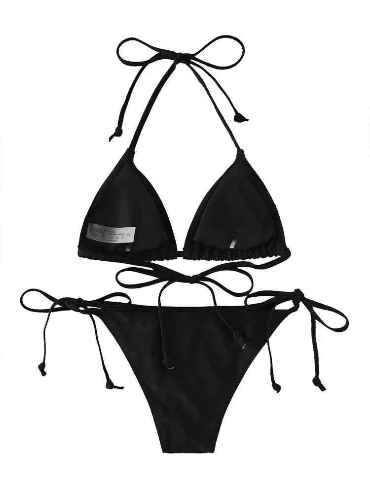 2024 Fashion Women Swimwear Bikini Set Triangle String Thong Beachwear One Piece Brazilian Biquini