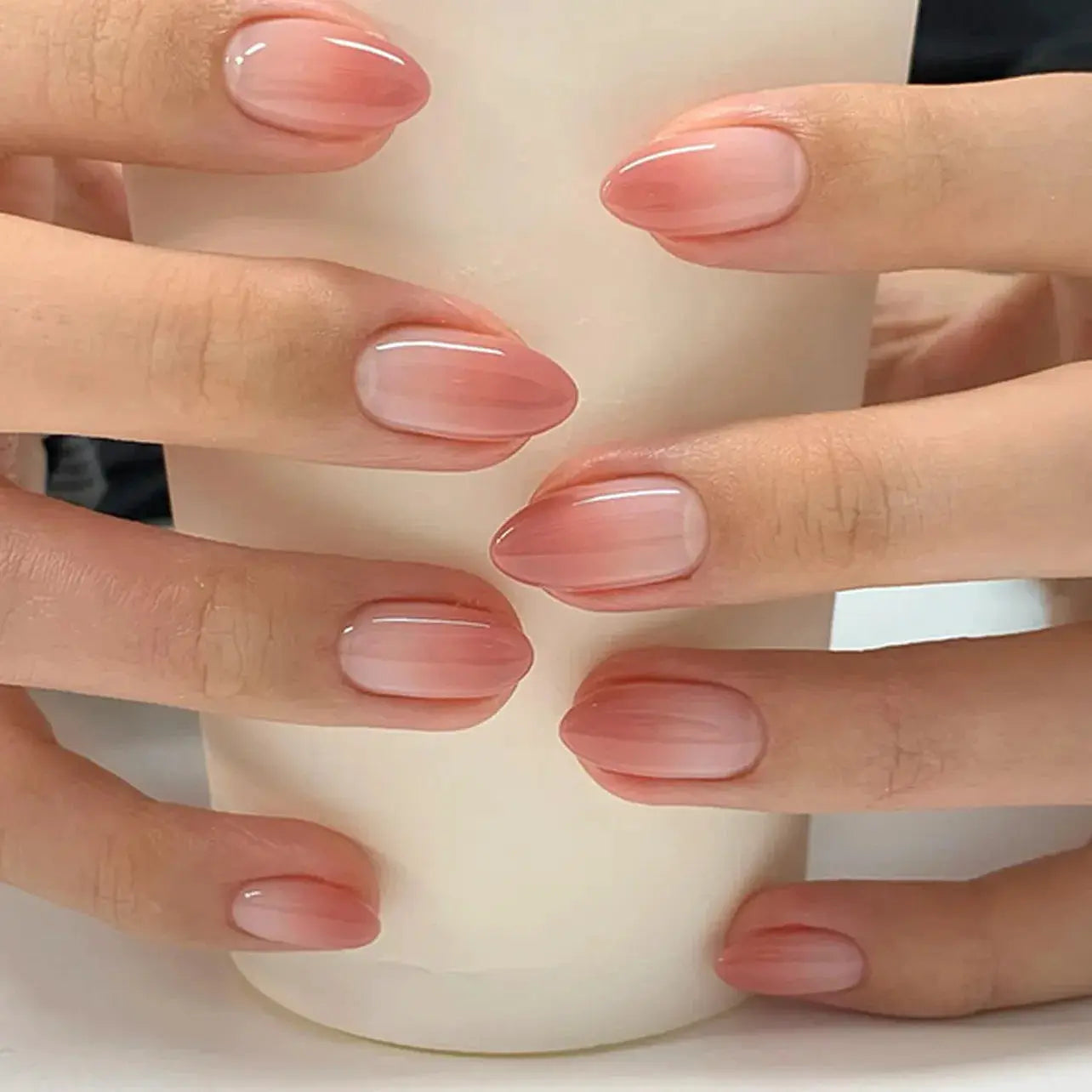 AuraNails 24Pcs Short Oval Blush Pink Press On Nails Full Coverage Acrylic Tips With Glue Included