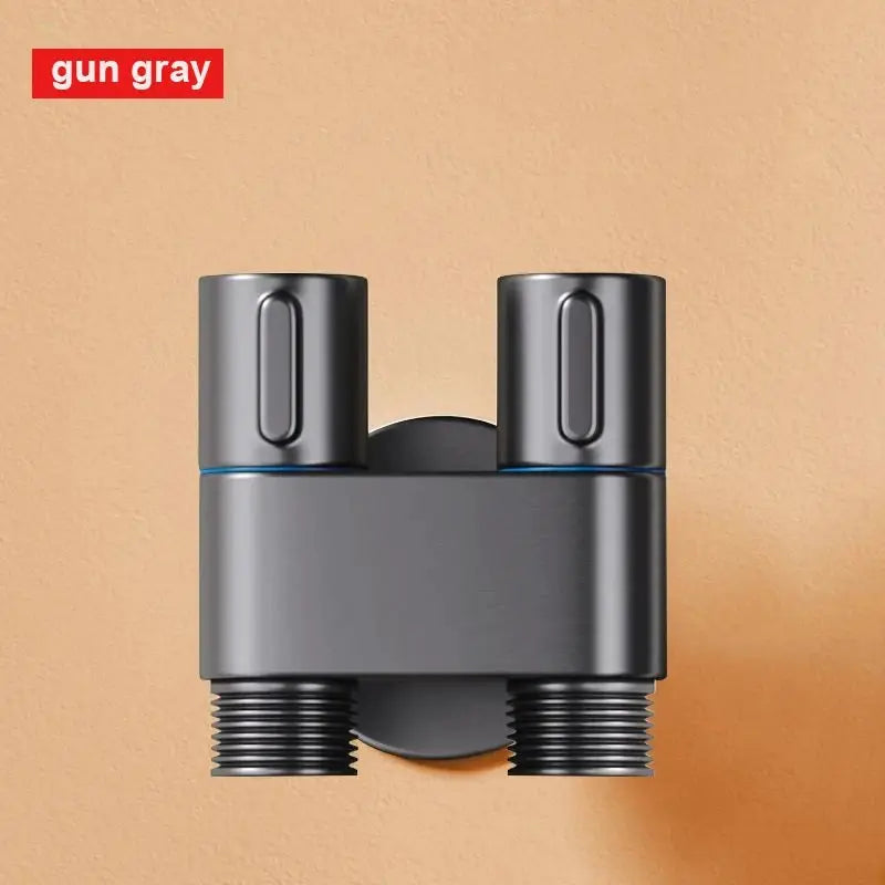 Toilet bidet sprayer in gun gray with dual nozzles, high-pressure wall-mount unit.