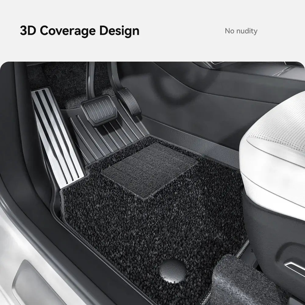 Simples Market black TPE floor mats for Tesla Model Y 2025-2026, four-season waterproof with metal pedals