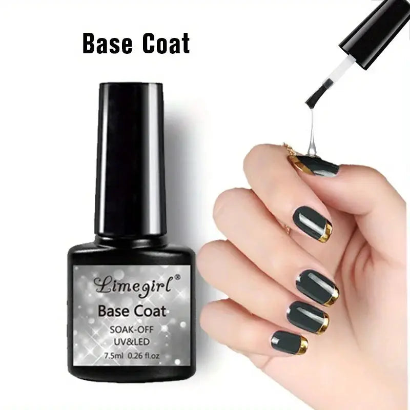 Base Coat bottle by Limegirl; dark gray-green nails with gold tips