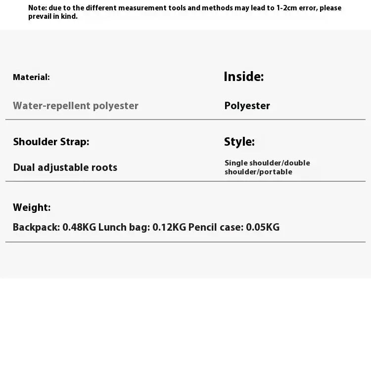 3-piece boys school bag set by Simples Market: backpack, lunch bag, pencil case; water-repellent polyester