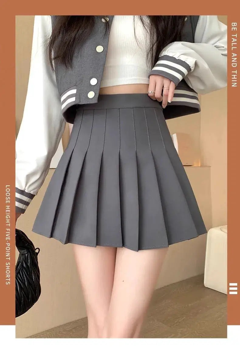 Pleated Mini Skirt With Shorts For Women High Waist A Line Skater Skort White Black Pink Sporty School Uniform
