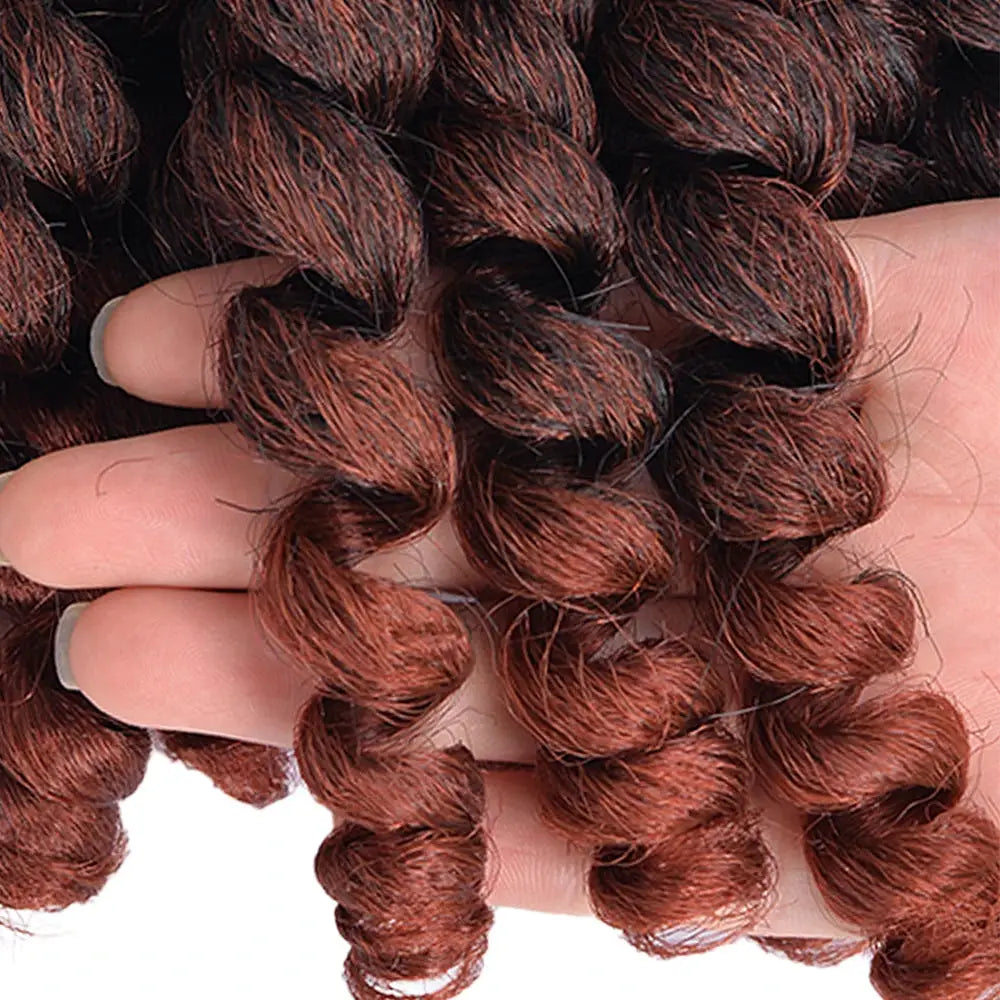 Simples Market synthetic ombre braiding hair with wand curl crochet braids in auburn brown.