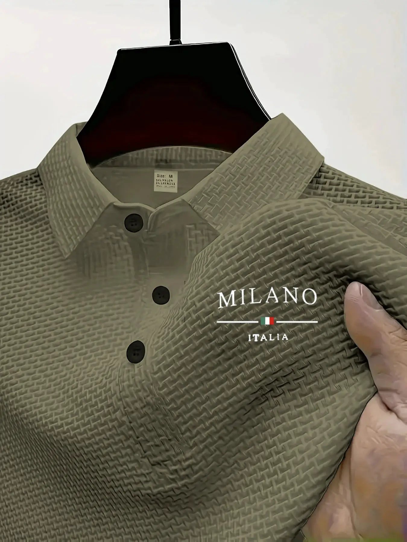 Men's short-sleeve polo shirt in olive waffle-textured fabric by Simples Market