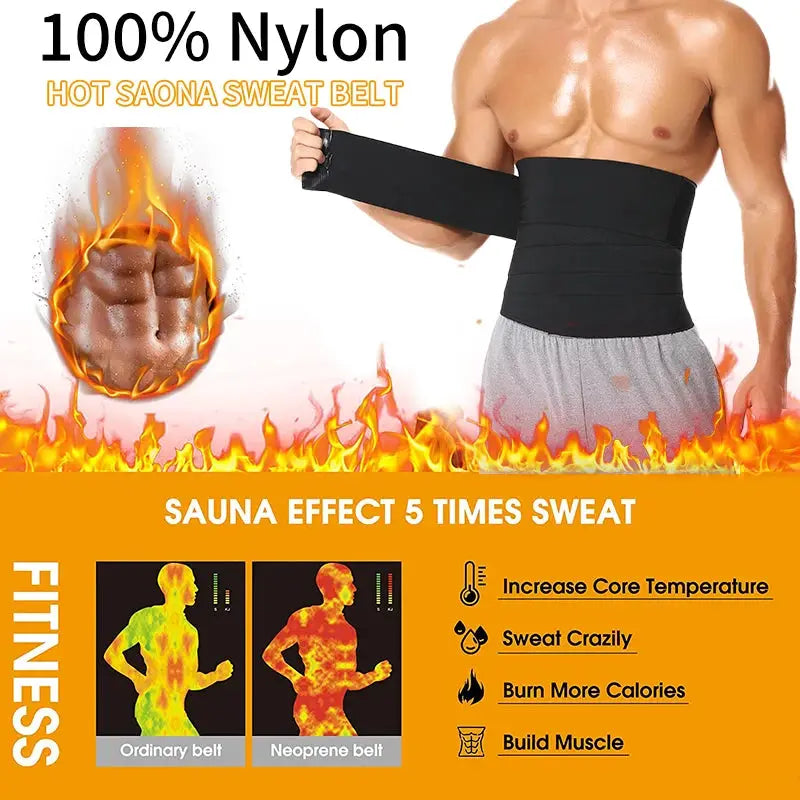 Simples Market men's black neoprene waist trainer wrap, slimming body shaper for tummy control.