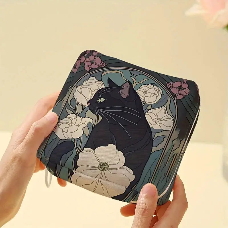 PurrPattern Cat Pattern Sanitary Napkin Storage Bag Lightweight Portable Travel Friendly Case