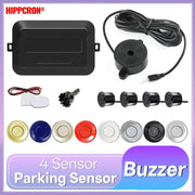 Hippcron 4-Sensor Car Parking Sensor Kit with Buzzer, 12V, includes controller and 4 circular sensors