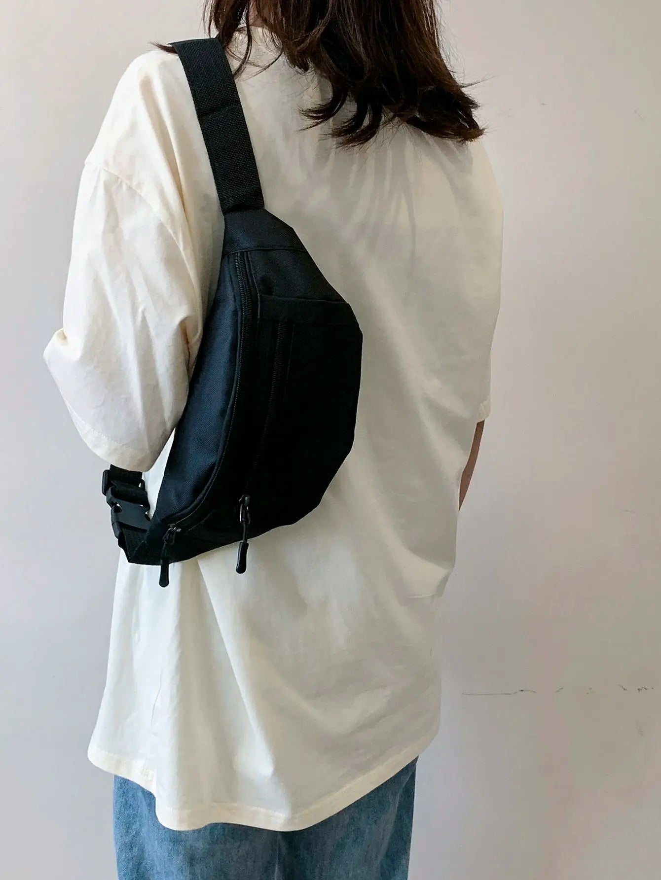 Fanny pack Simples Market black crossbody with zip pockets and wide strap