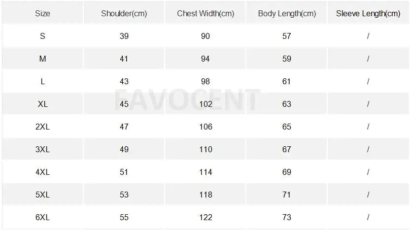 Simples Market rivet denim vest size chart with shoulder, chest and body length measurements for S–6XL