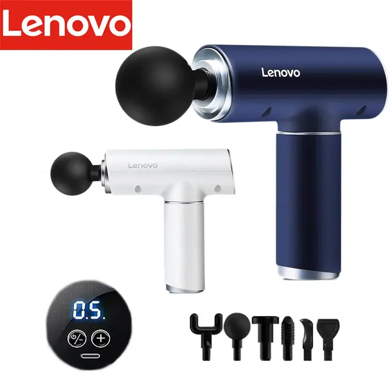 Lenovo fascia gun massager with 6 heads, blue and white, professional electric deep-tissue massager by Simples Market