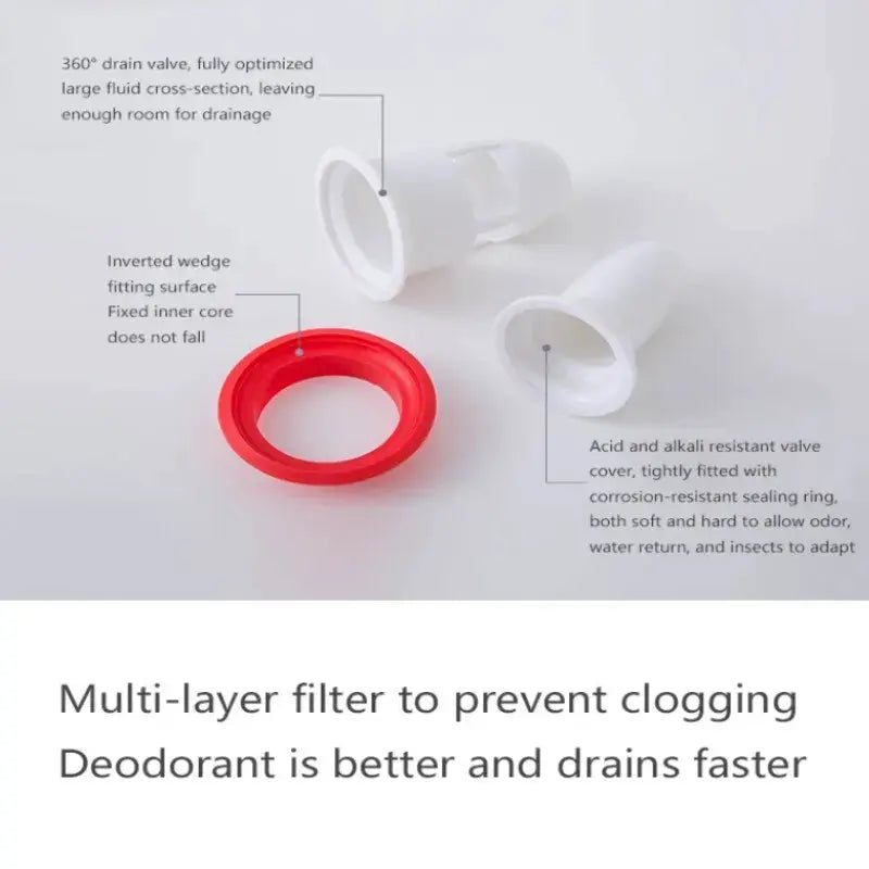 Simples Market 1pc floor drain deodorization core with red gasket and white valve housing