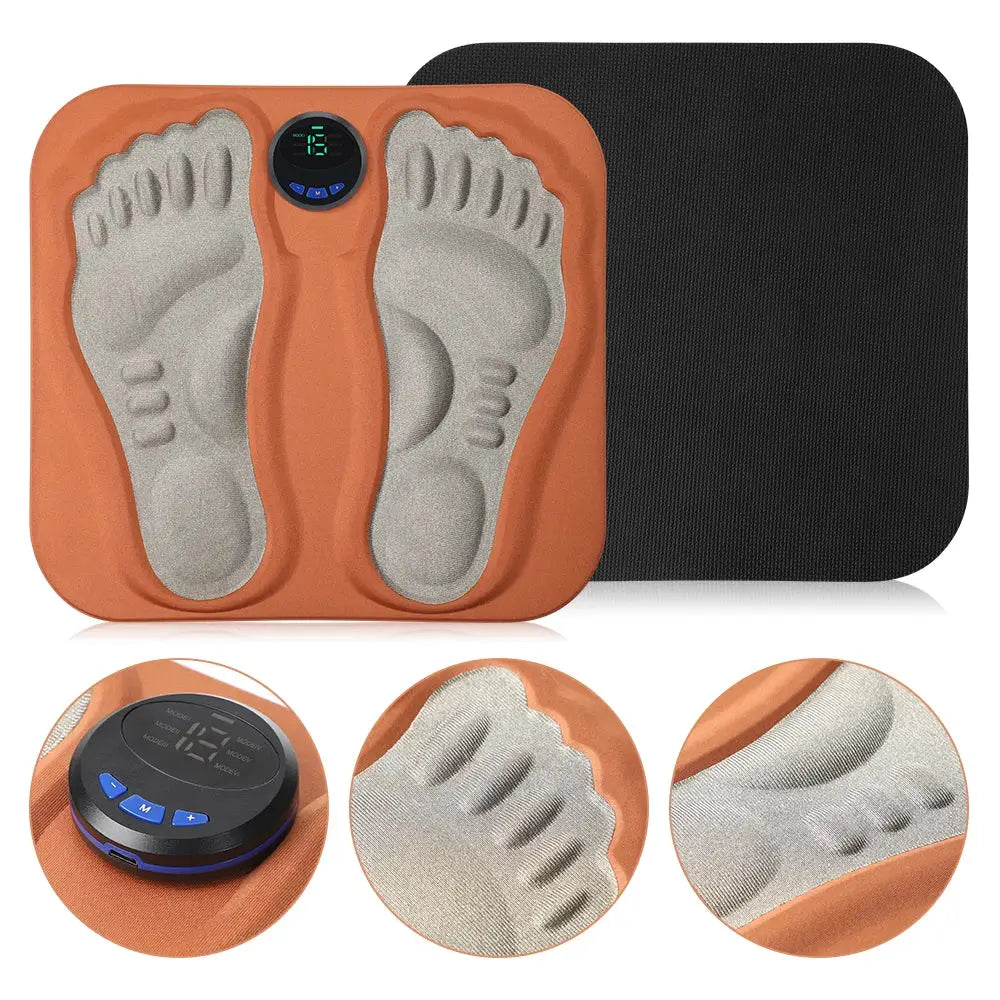 3D Smart Foot Massage Pad by Simples Market; orange mat with gray foot cushions, rechargeable