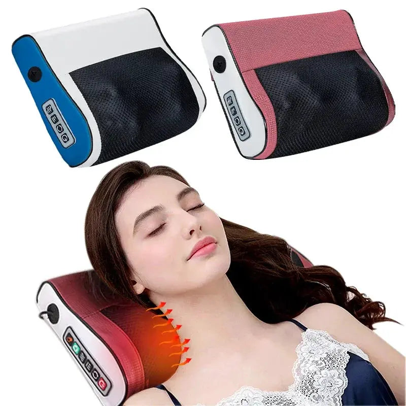 Multi Functional Neck and Shoulder Massager by Simples Market; two blue and pink kneading devices with heat.