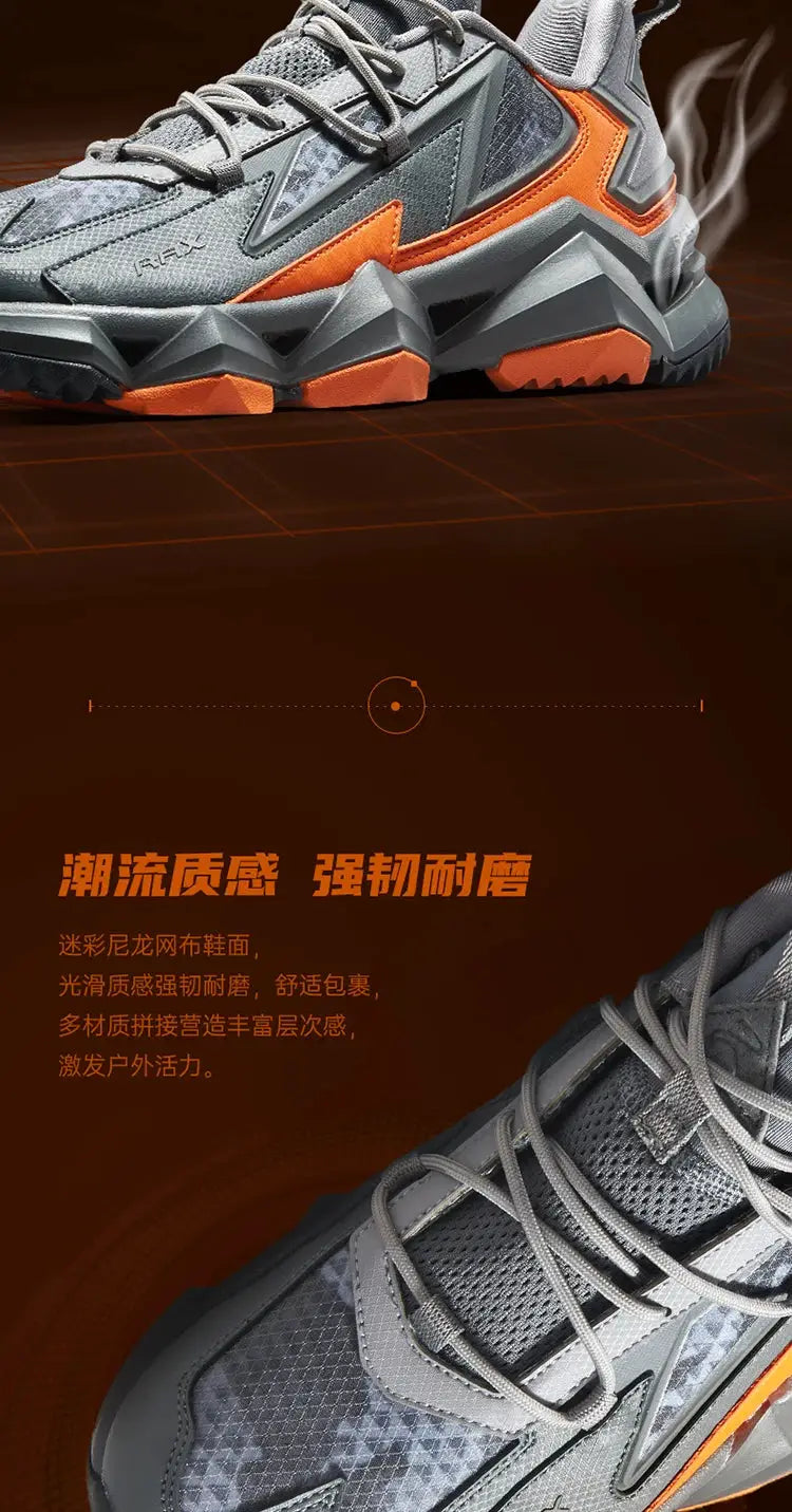 Rax men's waterproof hiking shoes by Simples Market, gray mesh upper with orange accents.