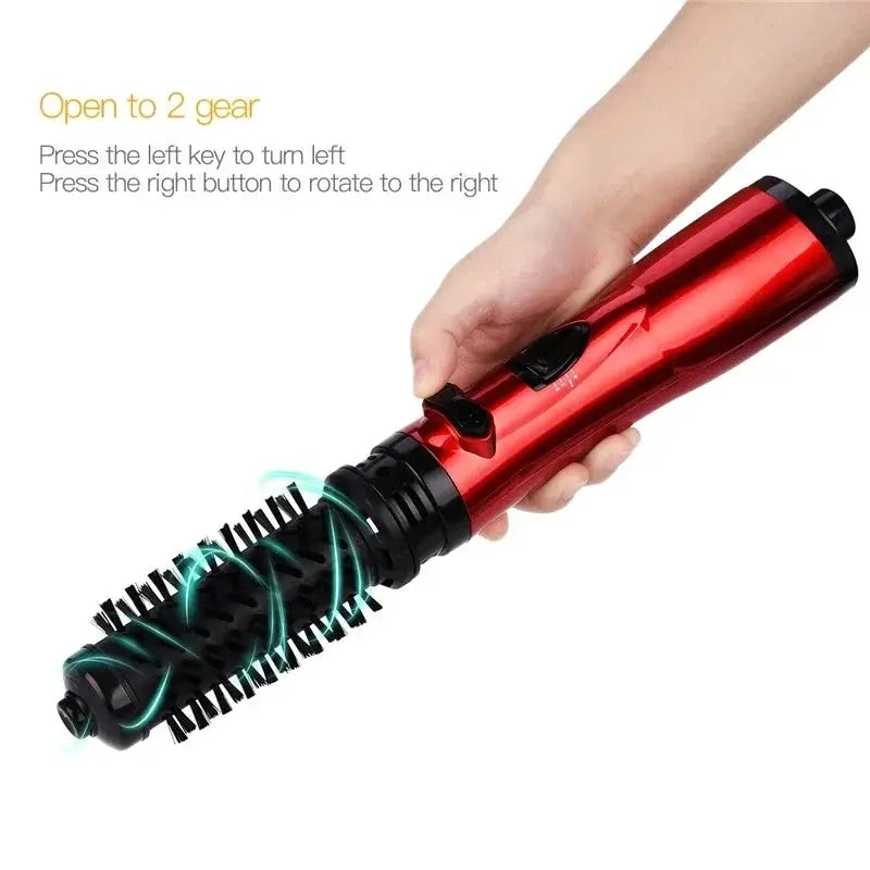 Simples Market TINSOL 3-in-1 hot air brush with red body and black brush attachment, negative ion dryer for home/travel.