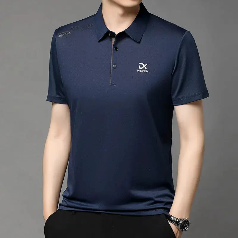 Men's navy polo shirt with short sleeves, DREKFUSH badge logo, breathable fabric