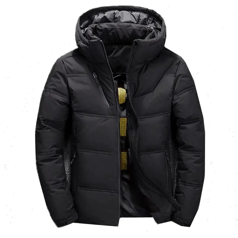 Simples Market men's -20 Degree down jacket, black hooded puffer coat
