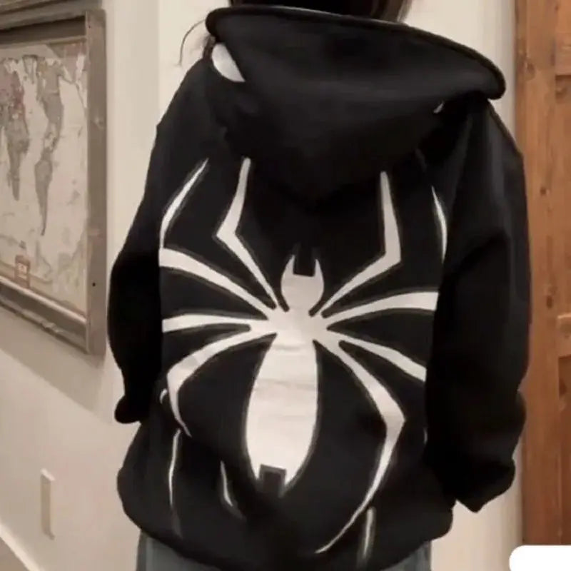 Urban Nocturne Full Zip Spider Hoodie Unisex Oversized Harajuku Streetwear With Graphic Y2K Style
