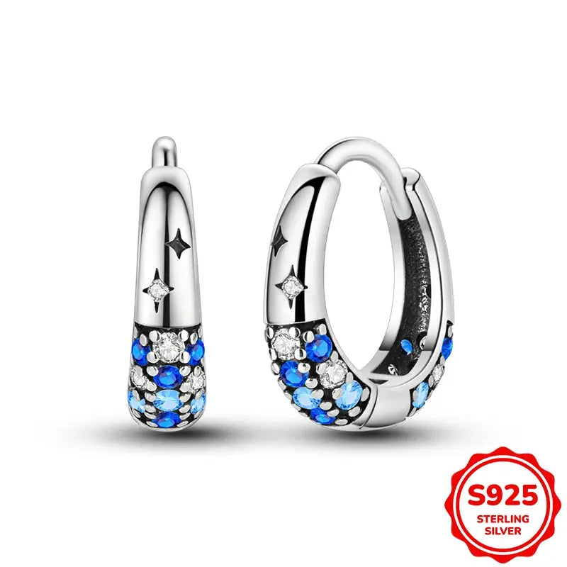 925 Sterling Silver Blue Zircon Butterfly Hoop Earrings for Women Fine Jewelry Gift