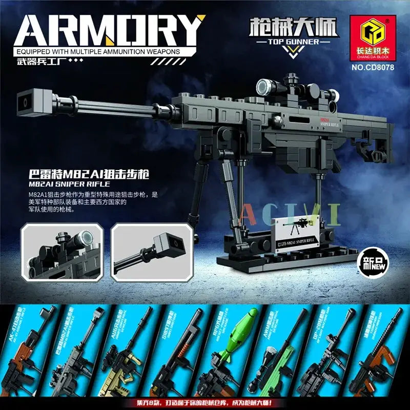 Technical Building Block Set Military Weapon Models Including AK47 Revolver Submachine Gun Sniper Barrett For Kids