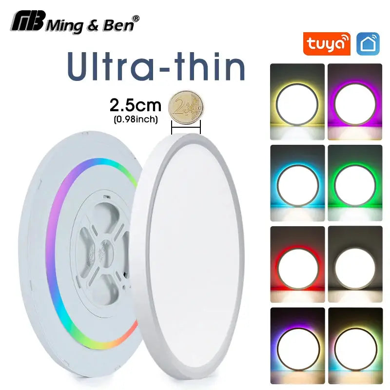 Simples Market TUYA smart ultra-thin round LED ceiling light, 0.98 inch thick, RGB dimming with app and voice control