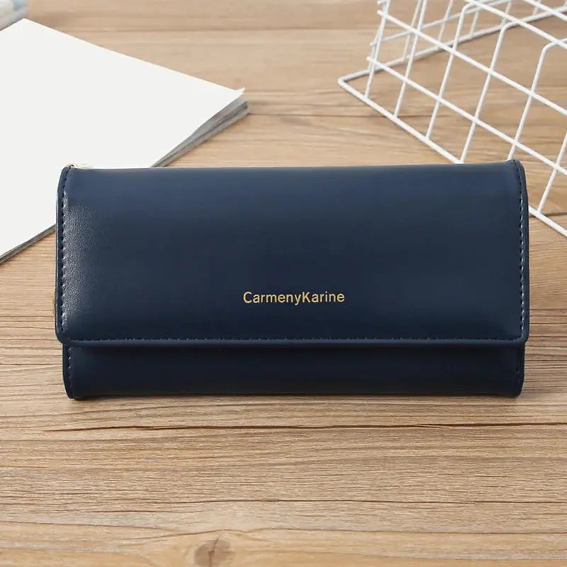 Long navy PU leather wallet with fold purse design and card holder by CarmenYkarine