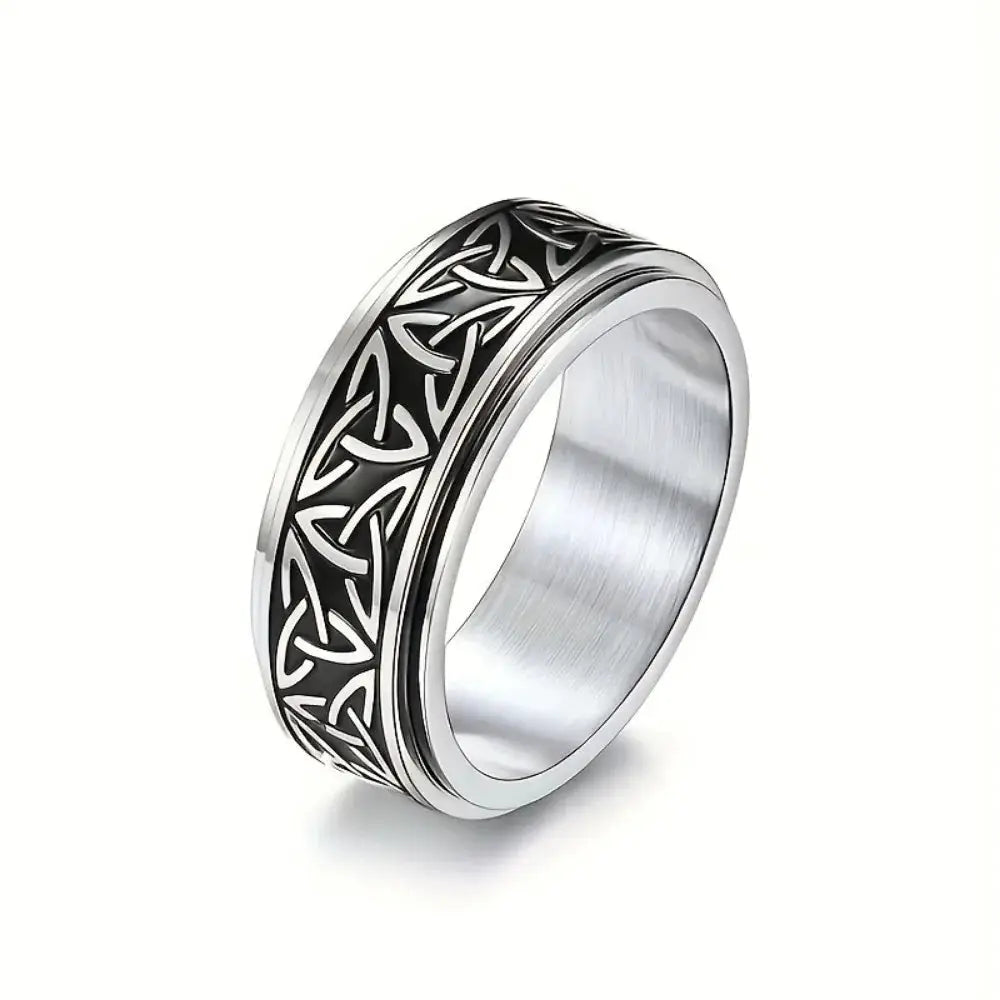 Fashion Titanium Steel Ring With Celtic Triangle Knot Pattern For Men Rotatable Stress Relief Jewelry