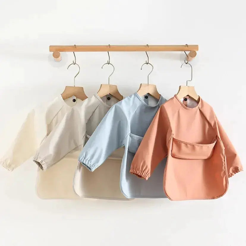 1 Piece Solid Color Baby Painting Smock Long Sleeve Waterproof Art Smock And Feeding Bib Apron For Kids Accessories