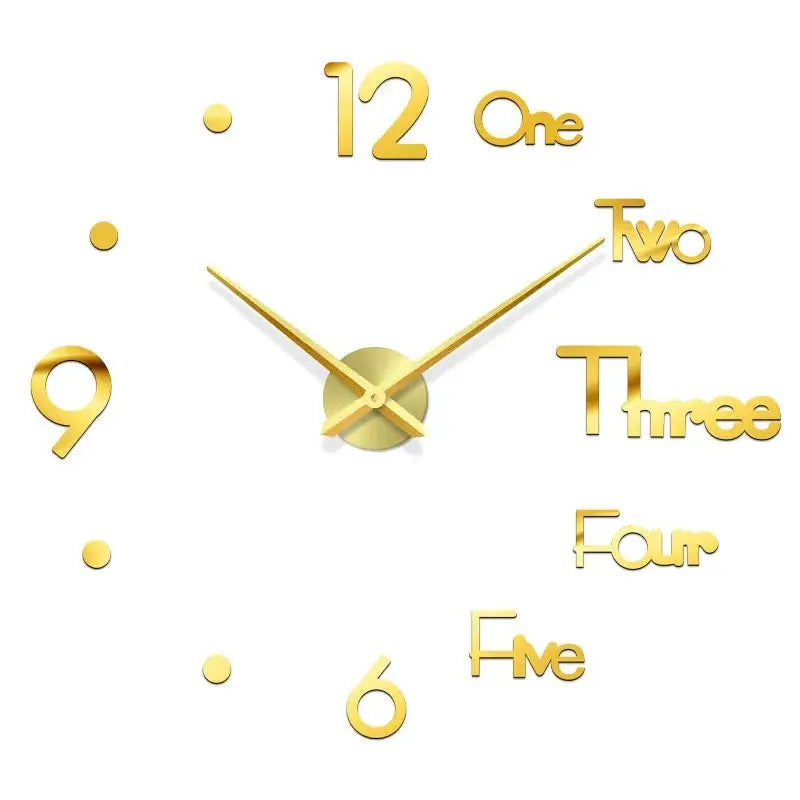 Large wall clock with gold acrylic 3D numbers and mirrored finish, Simples Market DIY quartz clock