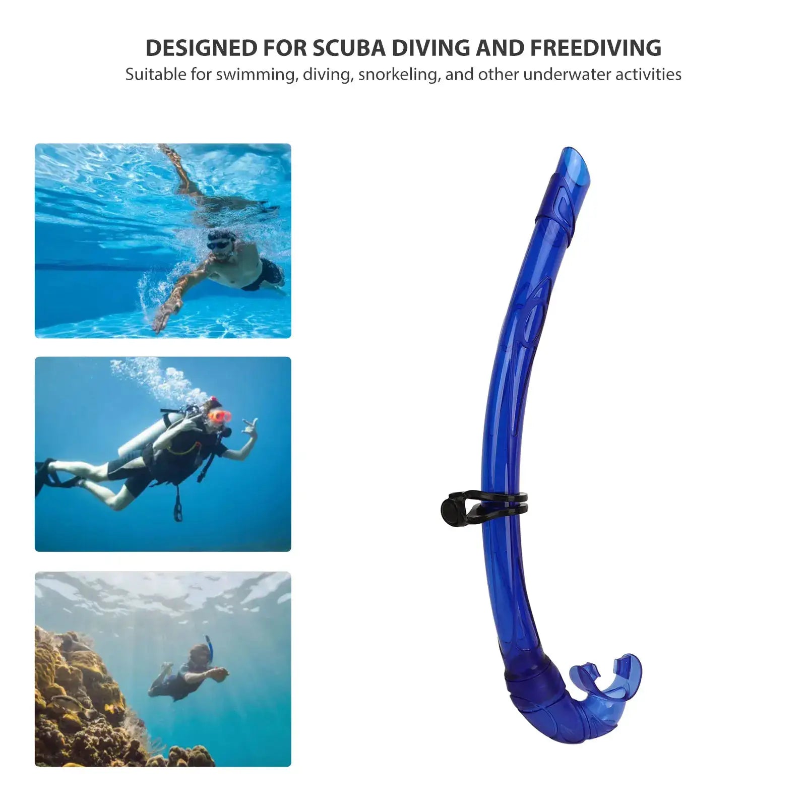 Qiilu PVC Easy Breath Snorkel With Comfortable Silicone Mouthpiece For Scuba Diving And Freediving Equipment